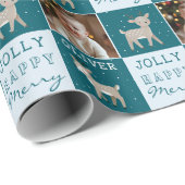Cute Personalized Baby Photo Reindeer Christmas Cadeaupapier (Rol Hoek)