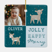 Cute Personalized Baby Photo Reindeer Christmas Keramisch Ornament (Achterkant)