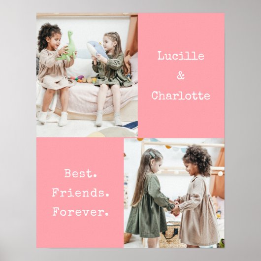 Cute Personalized BFF Two Photo Pink Best Friend Poster (Voorkant)