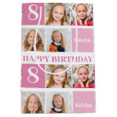Cute Personalized Birthday Girl Photo Collage Pink Medium Cadeauzakje (Voorkant)