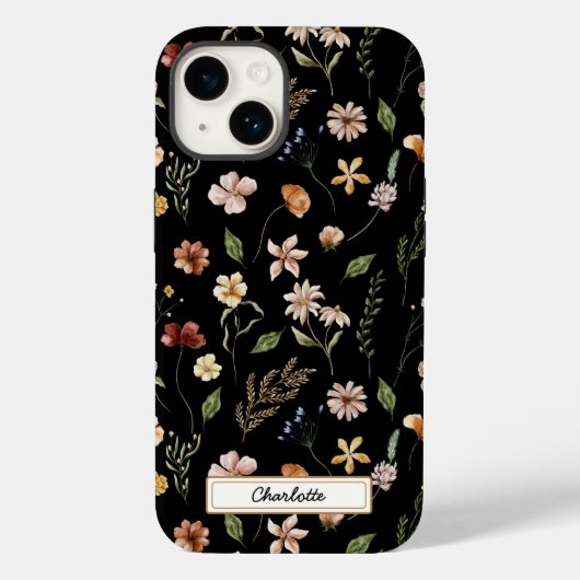 Cute Personalized Black Floral Wildflower Case-Mate iPhone Case (Achterkant)
