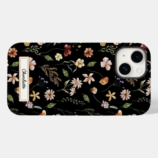 Cute Personalized Black Floral Wildflower Case-Mate iPhone Case (Achterkant (horizontaal))