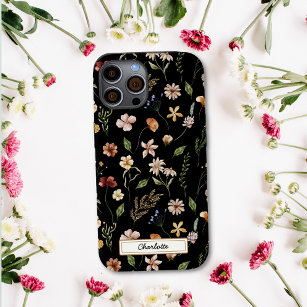 Cute Personalized Black Floral Wildflower Case-Mate iPhone 14 Hoesje
