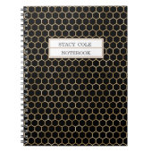 Cute Personalized Black Gold Honeycomb Bee Pattern Notitieboek (Voorkant)