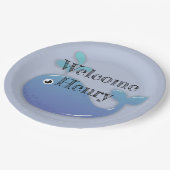 Cute Personalized Blue Whale Baby shower Papieren Bordje (Gekanteld)