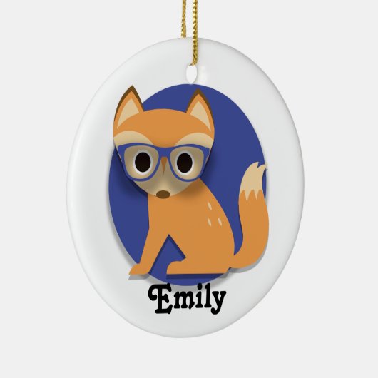 Cute Personalized Brown Fox w/ Glasses Blue Keramisch Ornament (Rechts)