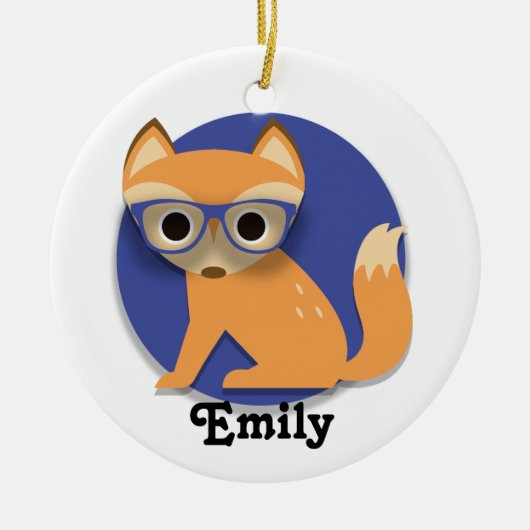 Cute Personalized Brown Fox w/ Glasses Blue Keramisch Ornament (Voorkant)