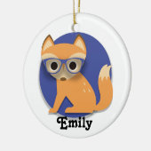 Cute Personalized Brown Fox w/ Glasses Blue Keramisch Ornament (Links)
