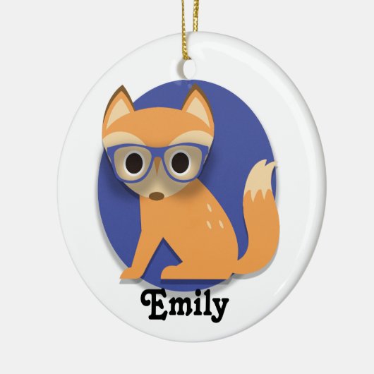 Cute Personalized Brown Fox w/ Glasses Blue Keramisch Ornament (Links)