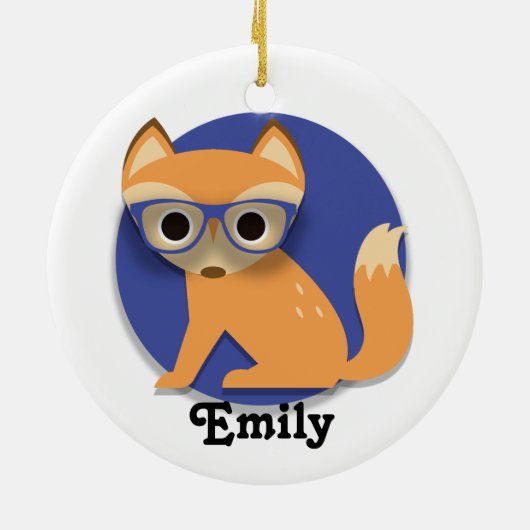Cute Personalized Brown Fox w/ Glasses Blue Keramisch Ornament (Achterkant)