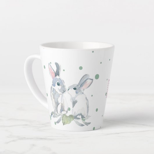 Cute Personalized Bunny Rabbit Green Waterverf Latte Mok (Linkerhoek)