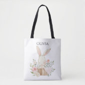 Cute Personalized Bunny Rabbit in Basket Tote Bag (Voorkant)