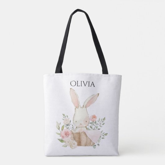 Cute Personalized Bunny Rabbit in Basket Tote Bag (Achterkant)