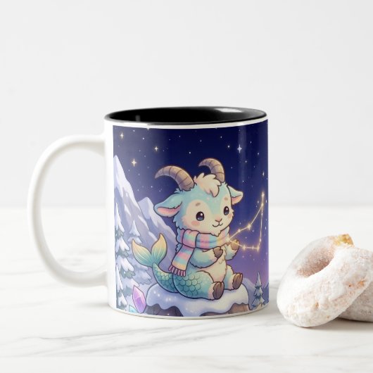 Cute Personalized Capricorn Zodiac Mug Tweekleurige Koffiemok (Met donut)