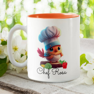 Cute Personalized Chef Bird Tweekleurige Koffiemok