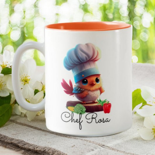 Cute Personalized Chef Bird Tweekleurige Koffiemok