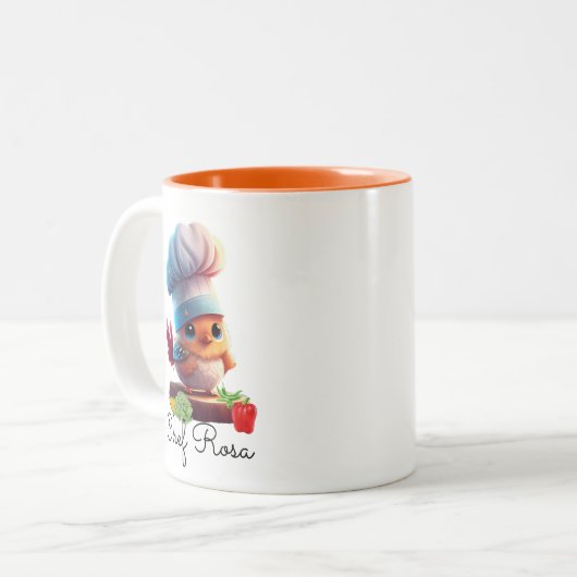 Cute Personalized Chef Bird Tweekleurige Koffiemok (Voorkant links)