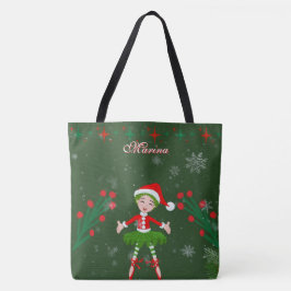 Cute Personalized Christmas Elf Girl Ballet Tote Bag