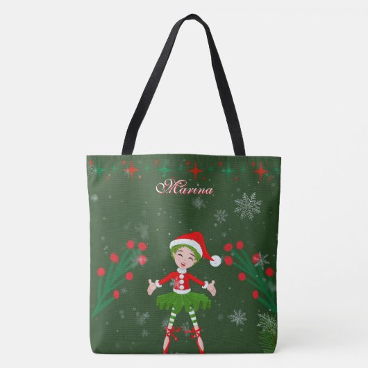 Cute Personalized Christmas Elf Girl Ballet Tote Bag (Voorkant)
