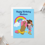 Cute Personalized Cowgirl Rainbow Happy Birthday Kaart (Voorkant / Achterkant in situ)