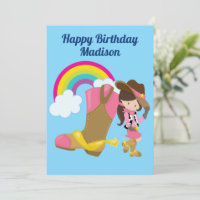 Cute Personalized Cowgirl Rainbow Happy Birthday