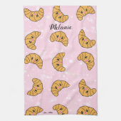 Cute Personalized Croissants Breakfast Bakery Food Theedoek (Verticaal)