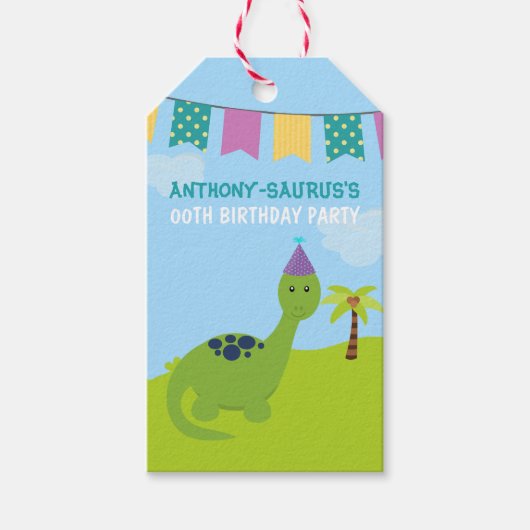 Cute Personalized Dinosaur the Party Cadeaulabel (Voorkant)