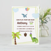 Cute Personalized Dinosaur the Party Invitation Kaart (Staand voorkant)