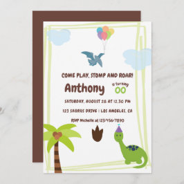 Cute Personalized Dinosaur the Party Invitation Kaart