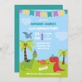 Cute Personalized Dinosaur the Party Kaart (Voorkant / Achterkant)