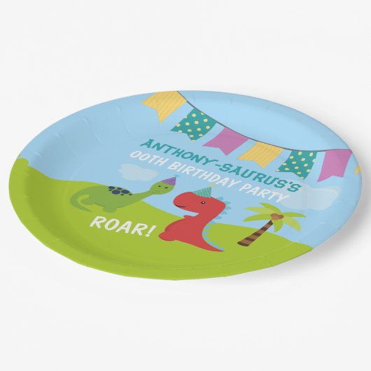 Cute Personalized Dinosaur the Party Papieren Bordje (Gekanteld)