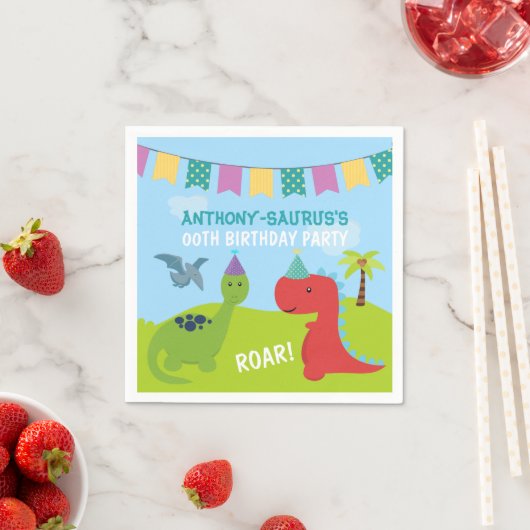 Cute Personalized Dinosaur the Party Servetten (Insitu)
