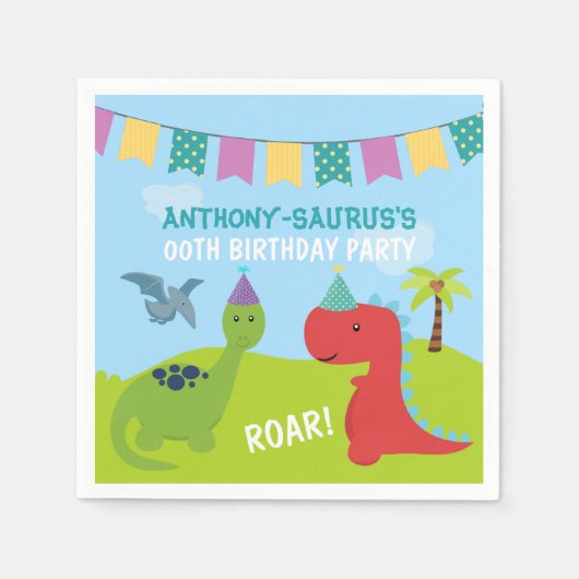 Cute Personalized Dinosaur the Party Servetten (Voorkant)