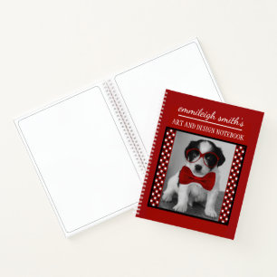Cute Personalized Dog Glasses Black Red Polka Dots Notitieboek