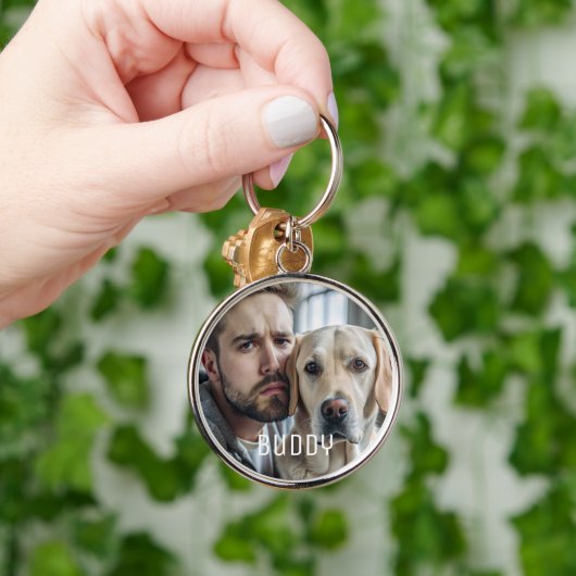 Cute Personalized Dog Lover Pet Photo Keepsake Sleutelhanger (Hand)