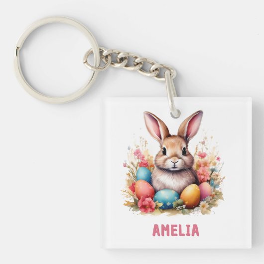 Cute Personalized Easter Bunny Eggs  Sleutelhanger (Voorkant)