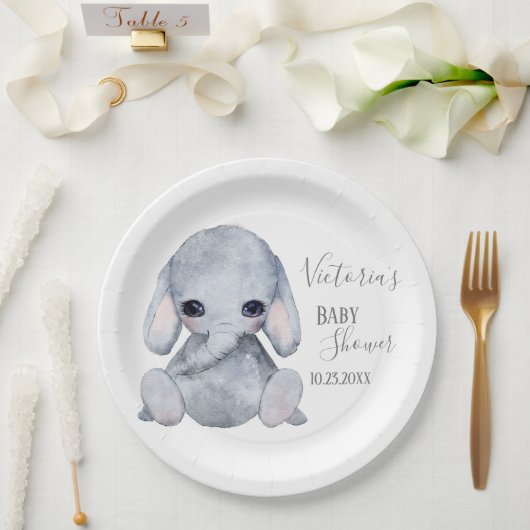 Cute Personalized Elephant Name Date Waterverf Papieren Bordje (Huwelijk)