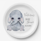 Cute Personalized Elephant Name Date Waterverf Papieren Bordje (Voorkant)
