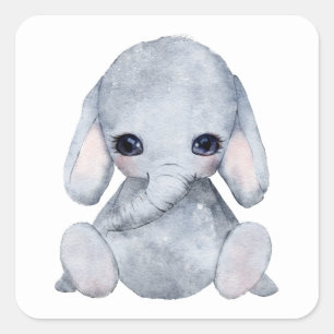 Cute Personalized Elephant Name Waterverf Vierkante Sticker