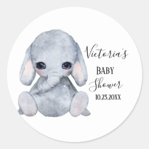 Cute Personalized Elephant Waterverf Baby shower Ronde Sticker