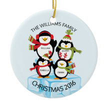CUTE Personalized Family of 4 Penguins Kerstmis