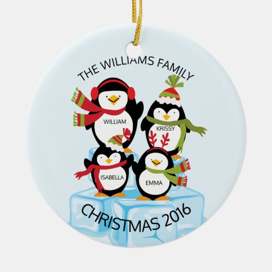 CUTE Personalized Family of 4 Penguins Kerstmis Keramisch Ornament (Voorkant)