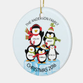 CUTE Personalized Family of 5 Penguins Kerstmis Keramisch Ornament (Links)