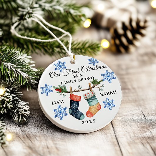 Cute Personalized Family of Two Christmas Stocking Keramisch Ornament