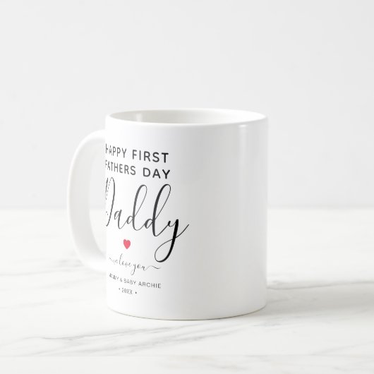 Cute Personalized "First Fathers Day Papa" Koffiemok (Voorkant links)