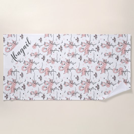 Cute Personalized Flamingos and Crabs Strandlaken (Voorkant)