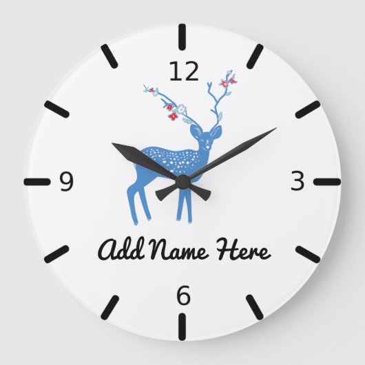 Cute Personalized Floral Deer Grote Klok (Voorkant)