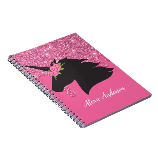 Cute Personalized Floral Unicorn Notitieboek (Rechterzijde)