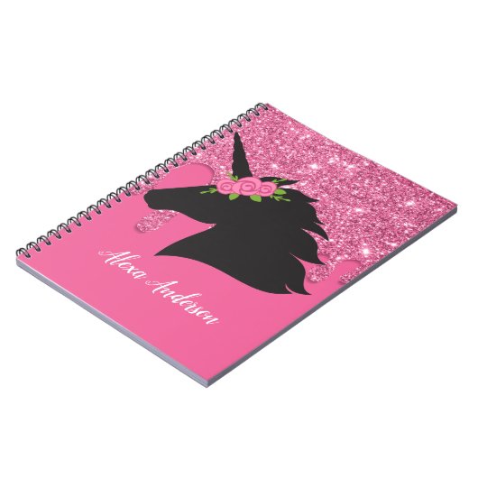Cute Personalized Floral Unicorn Notitieboek (Linkerzijde)