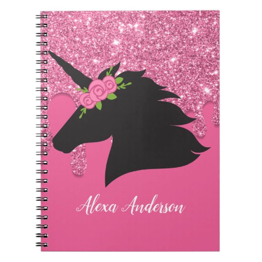 Cute Personalized Floral Unicorn Notitieboek (Voorkant)